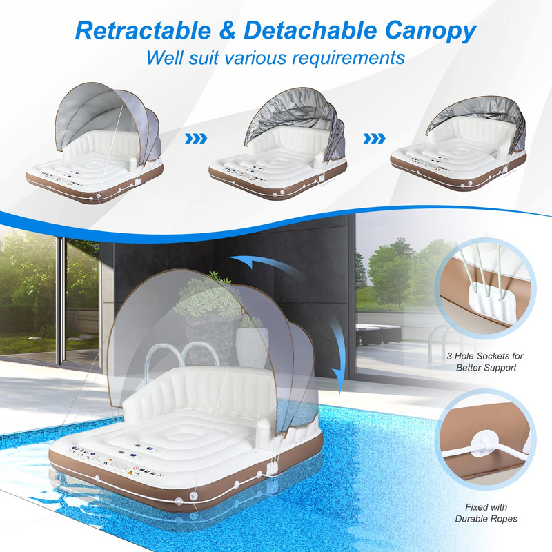 Load image into Gallery viewer, Goplus Inflatable Pool Float with Canopy, 71" x 71" Floating Lounge Island w/UPF50+ Retractable Removable Canopy - GoplusUS