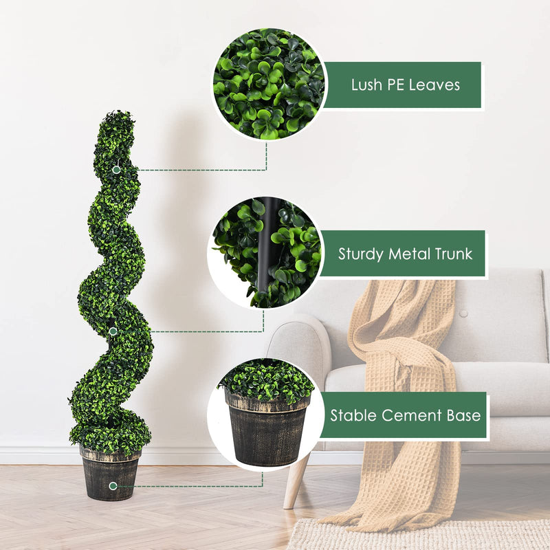 Load image into Gallery viewer, 4FT Artificial Spiral Boxwood Topiary Tree Set of 2, Faux Decorative Plants in Cement-Filled Plastic Pot - GoplusUS