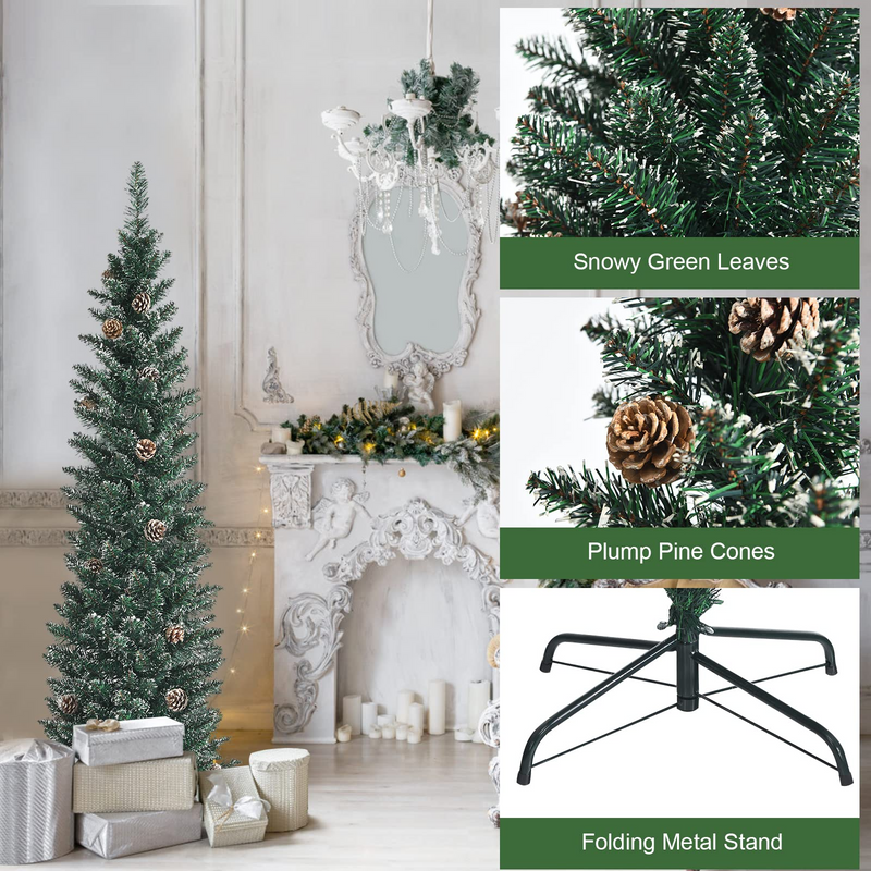 Load image into Gallery viewer, Goplus Artificial Pencil Christmas Tree, Snow Flocked Slim Xmas Tree - GoplusUS