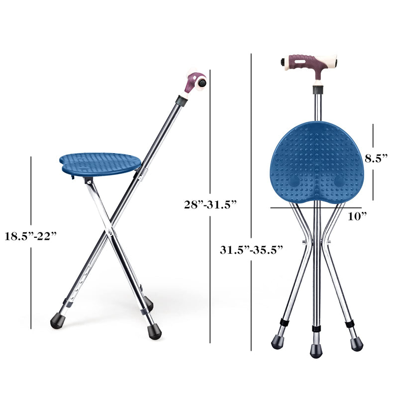 Load image into Gallery viewer, Adjustable Folding Cane Seat, Aluminum Alloy Crutch Chair with LED Light and Retractable 3 Legs - GoplusUS