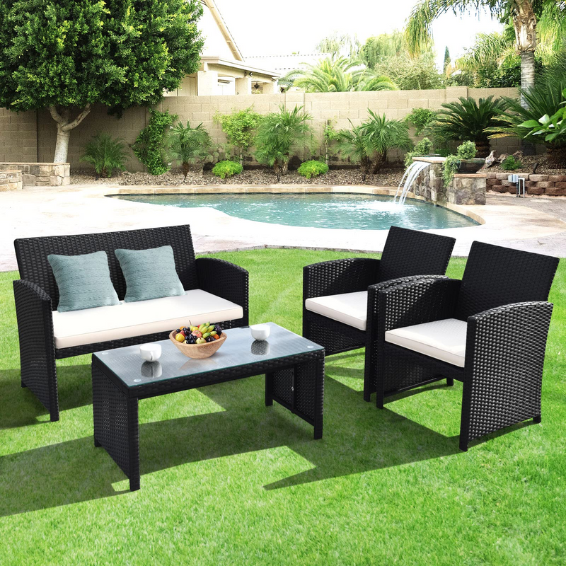 Load image into Gallery viewer, Rattan Patio Furniture Set, Outdoor Wicker Conversation Sofa