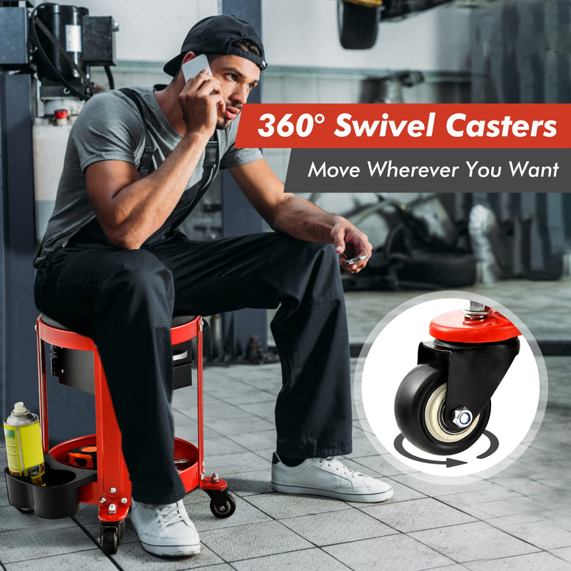 Load image into Gallery viewer, Goplus Rolling Mechanic Stool, Pneumatic Shop Stool Creeper Seat with Removable Padded Seat