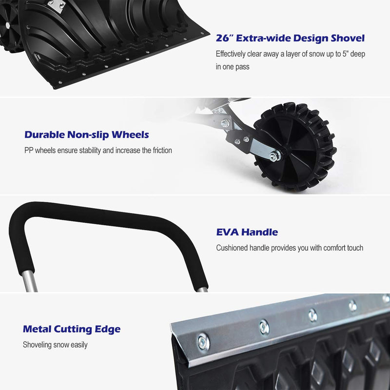 Load image into Gallery viewer, Goplus Rolling Snow Pusher Shovel, Handle Adjustable Snow Removal Tool, Manual Push Plow with 6-inch Wheels for Walkways - GoplusUS