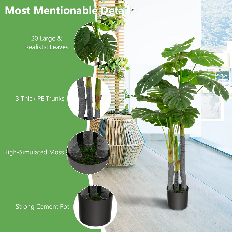Load image into Gallery viewer, Goplus 4ft Artificial Monstera Deliciosa Plant, Fake Tropical Palm Tree with 20 Large Leaves - GoplusUS