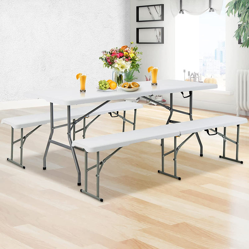 Load image into Gallery viewer, Goplus 6 FT 3-Piece Portable Picnic Table Bench Set, Weather-Resistant Plastic Folding Picnic Tables with Benches