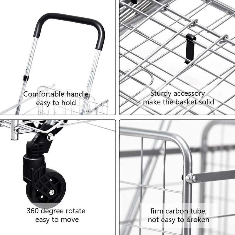 Load image into Gallery viewer, Folding Shopping Utility Cart, Double Basket and 360 Swivel Wheels, Adjustable Handle - GoplusUS