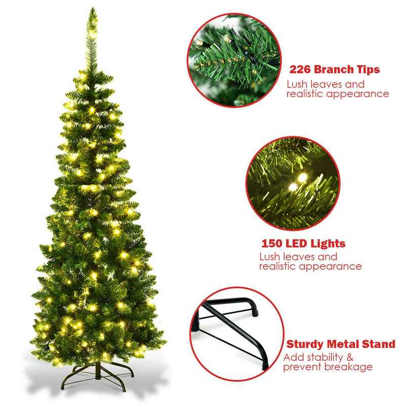 Load image into Gallery viewer, Goplus Prelit Pencil Christmas Tree, 4.5FT Premium Hinged Fir Tree - GoplusUS