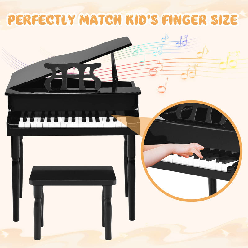 Load image into Gallery viewer, Goplus 30-Key Classical Kids Piano, Mini Grand Piano Wooden Learn-to-Play Musical Instrument Toy with Bench (4 Straight Leg-Black)
