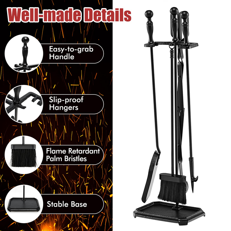 Load image into Gallery viewer, Goplus 5-Piece Fireplace Tools Set, Heavy Duty Steel Fireplace Tools with Poke, Shovel, Fire-resistant Palm Brush, Tong,Stand - GoplusUS