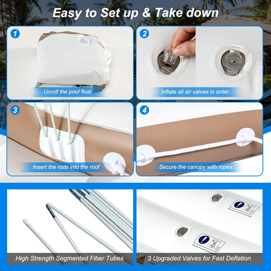 Goplus Inflatable Pool Float with Canopy, 71" x 71" Floating Lounge Island w/UPF50+ Retractable Removable Canopy - GoplusUS