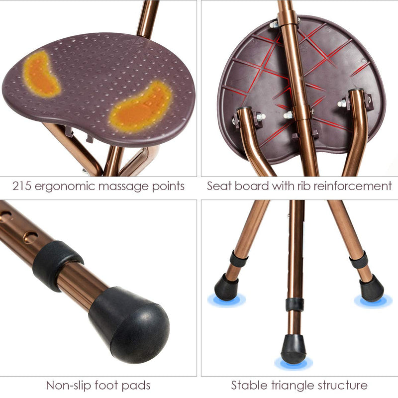 Load image into Gallery viewer, Adjustable Folding Cane Seat, Aluminum Alloy Crutch Chair with LED Light and Retractable 3 Legs - GoplusUS