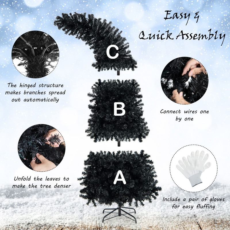 Load image into Gallery viewer, Goplus 7ft Pre-lit Black Halloween Tree, Hinged Artificial Christmas Tree with 1050 Tips, 400 Purple & Orange Lights - GoplusUS