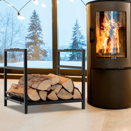 Goplus 16 Inch Small Firewood Rack, Indoor Outdoor Decorative Firewood Log Holder with Easy-to-Grab Handle & Raised Base - GoplusUS