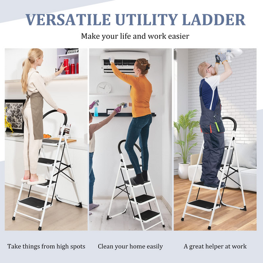 Goplus 4 Step Ladder, Folding Step Stool for Adults with Wide Non-Slip Pedal and Comfort Handgrip for Kitchen Closet Office - GoplusUS
