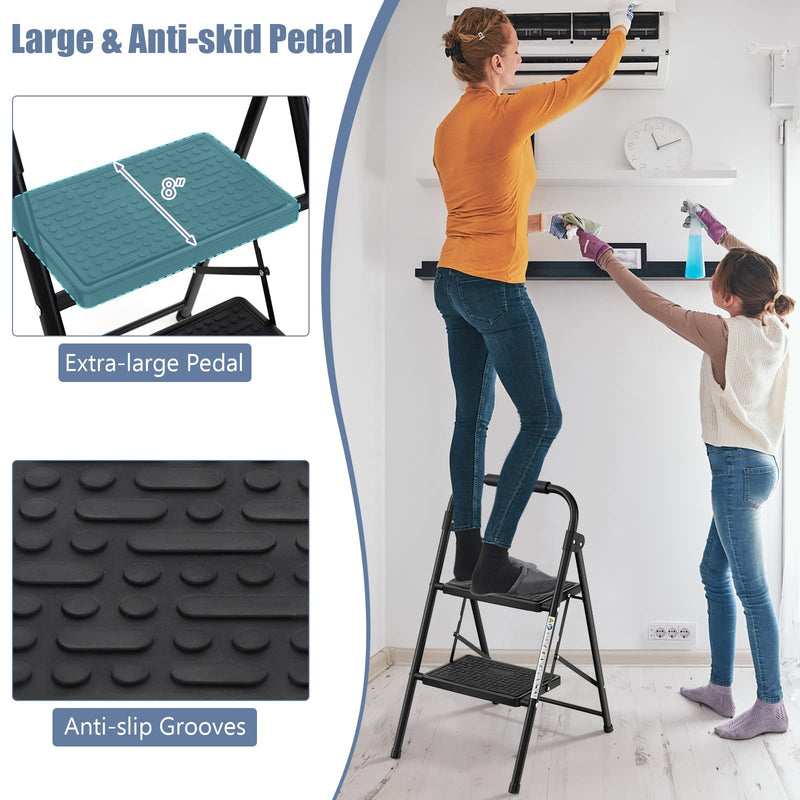 Load image into Gallery viewer, Goplus 2 Step Ladder, Folding Step Stool with Extra Wide and Anti-Slip Pedals