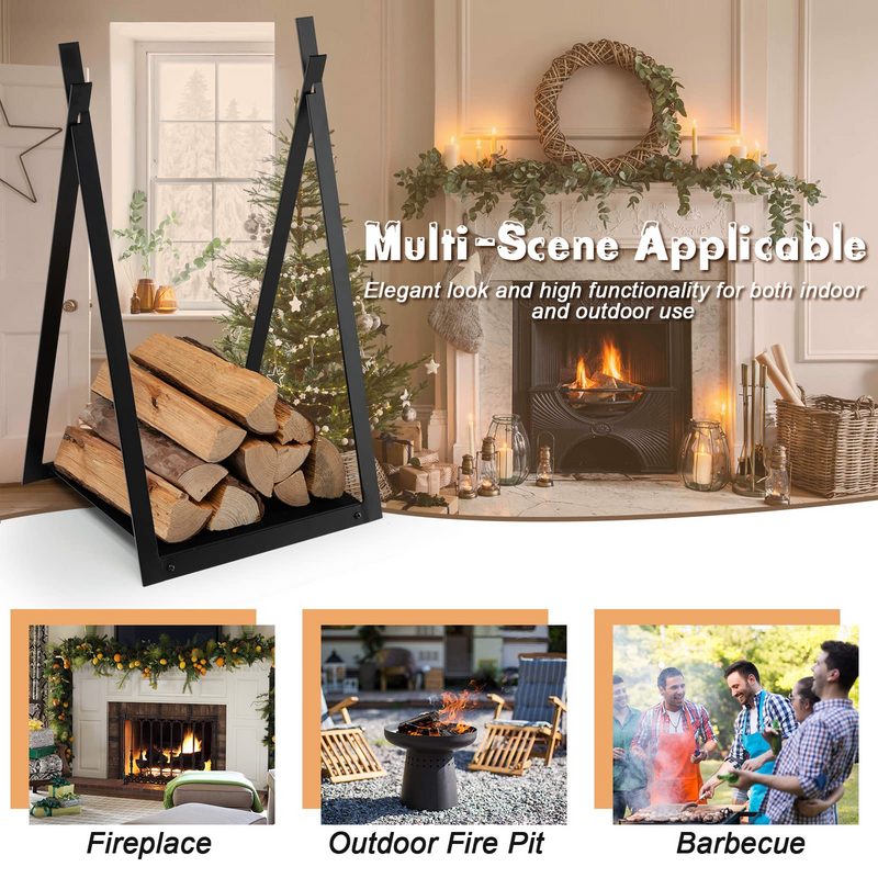 Load image into Gallery viewer, Goplus 16" Triangle Firewood Rack, Outdoor Small Decorative Firewood Holder with Raised Base - GoplusUS