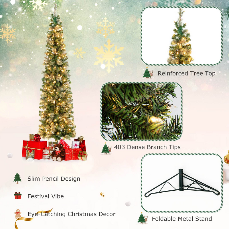 Load image into Gallery viewer, Goplus 7ft Pre-Lit Half-Shape Christmas Tree, Artificial Xmas Tree W/ 403 Branch Tips - GoplusUS