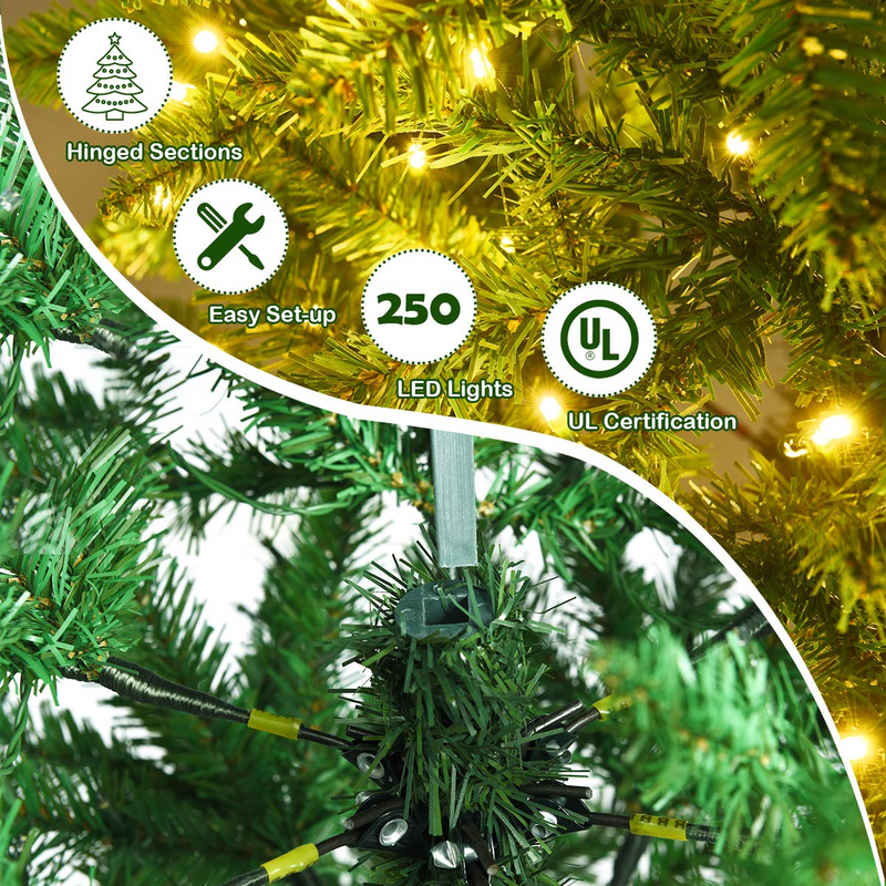 Load image into Gallery viewer, Goplus 6ft Pre-lit Artificial Christmas Tree, Hinged Fir Pencil Christmas Tree with 250 LED Lights - GoplusUS