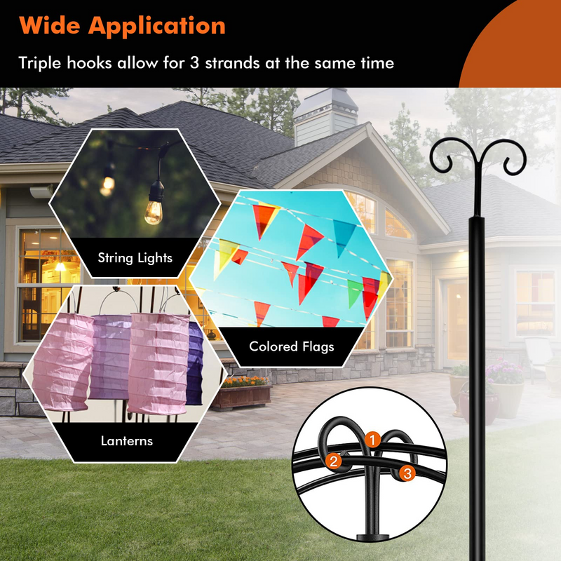 Load image into Gallery viewer, Goplus String Light Pole for Outside, 2 Pack 8ft / 10 ft Outdoor Metal Poles with Hooks for Hanging String Lights - GoplusUS