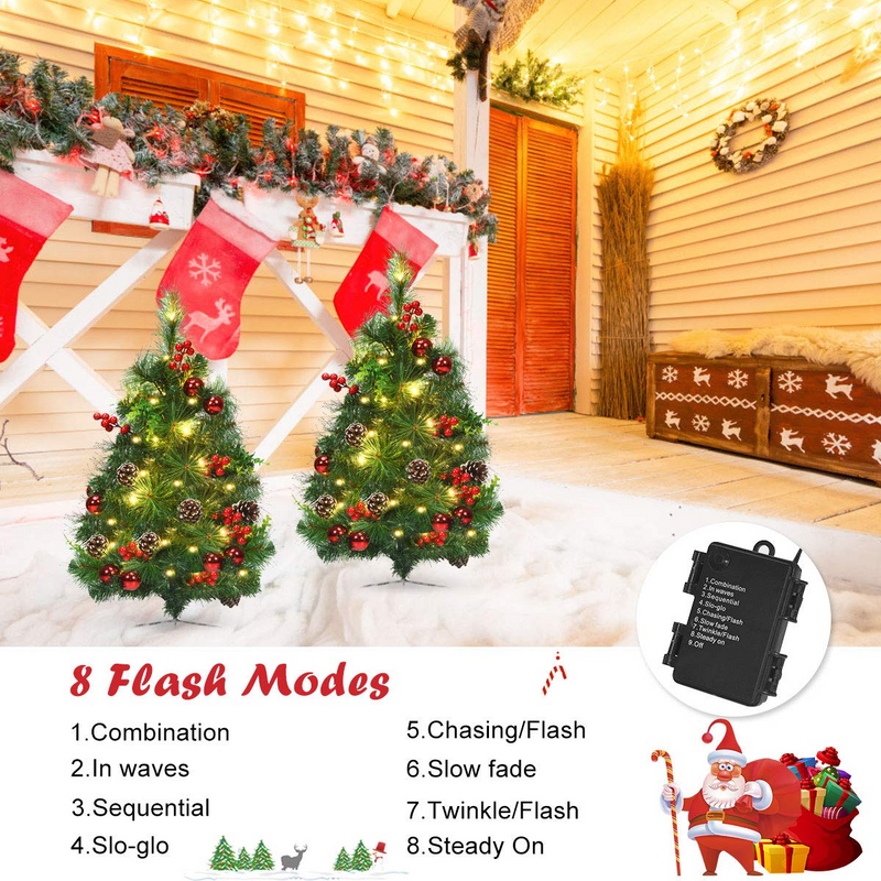 Load image into Gallery viewer, Goplus Set of 2 Pathway Christmas Trees, 2FT Pre-Lit Artificial Xmas Trees - GoplusUS