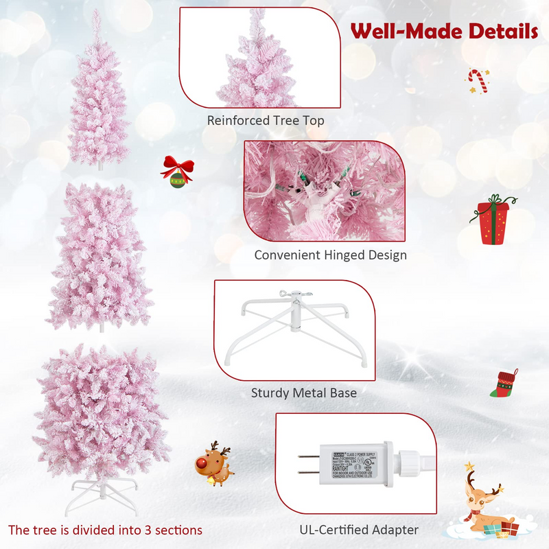 Load image into Gallery viewer, Goplus 7ft Pre-Lit Pencil Christmas Tree, Snow Flocked Artificial Slim Tree with 800 Branch Tips - GoplusUS