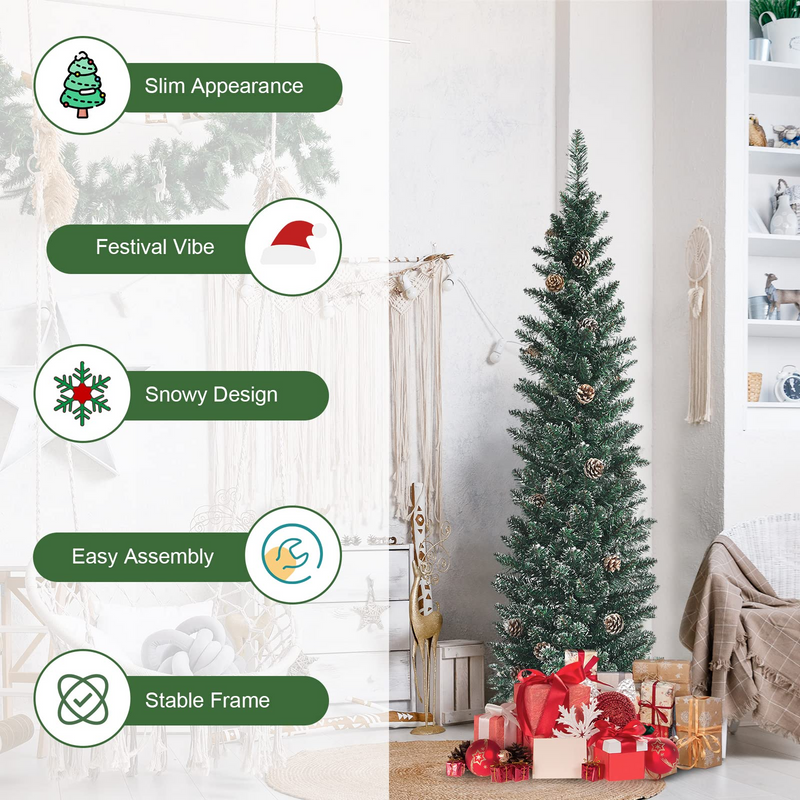 Load image into Gallery viewer, Goplus Artificial Pencil Christmas Tree, Snow Flocked Slim Xmas Tree - GoplusUS