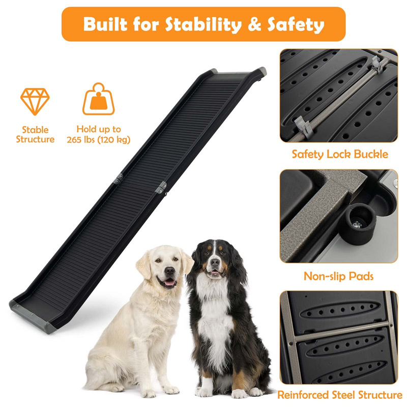Load image into Gallery viewer, Goplus Dog Car Ramp, 63 Inch Folding Portable Pet Ramp for Large Dogs SUV Truck Bed w/ Side Rails & Safety Lock & Non-Slip Surface & Carry Handle - GoplusUS