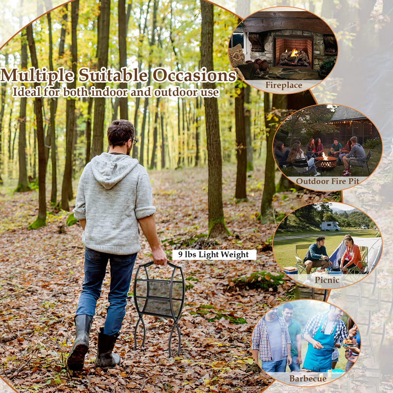 Load image into Gallery viewer, Goplus 19 Folding Firewood Rack, Portable Fireplace Log Rack w/ Convenient Handle, Heavy-Duty Steel Frame - GoplusUS