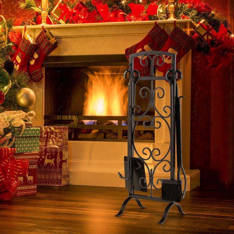 Load image into Gallery viewer, Goplus 5-Piece Fireplace Tools Set, Outdoor Modern Fireplace Tools w/Easy-to-Grab Handles, Poker, Fire-Resistant Brush, Tong, Shovel - GoplusUS