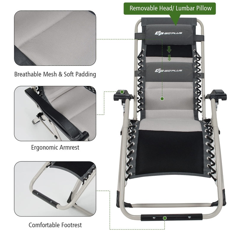 Load image into Gallery viewer, Folding Zero Gravity Chair, Removable Head Pillow, 660 lbs Weight Capacity - GoplusUS
