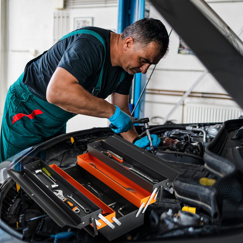 Load image into Gallery viewer, Goplus 22-Inch Metal Tool Box, 3-Layer 5-Tray Portable Folding Tool Chest Organizer with Handle & Lock Hole - GoplusUS