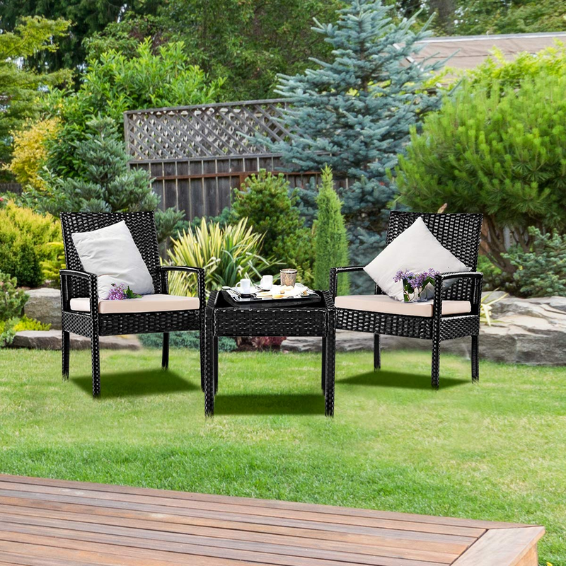 Load image into Gallery viewer, Goplus Rattan Furniture Set for Outdoor Patio Backyard Garden, 3-Piece Wicker Conversation Set - GoplusUS
