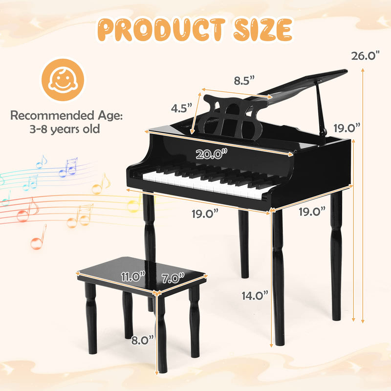 Load image into Gallery viewer, Goplus 30-Key Classical Kids Piano, Mini Grand Piano Wooden Learn-to-Play Musical Instrument Toy with Bench (4 Straight Leg-Black)