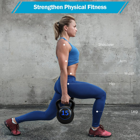 3 Pieces Kettlebell Set, 5, 10, 15 lbs HDPE Coated Concrete Fitness Kettle Bells - GoplusUS