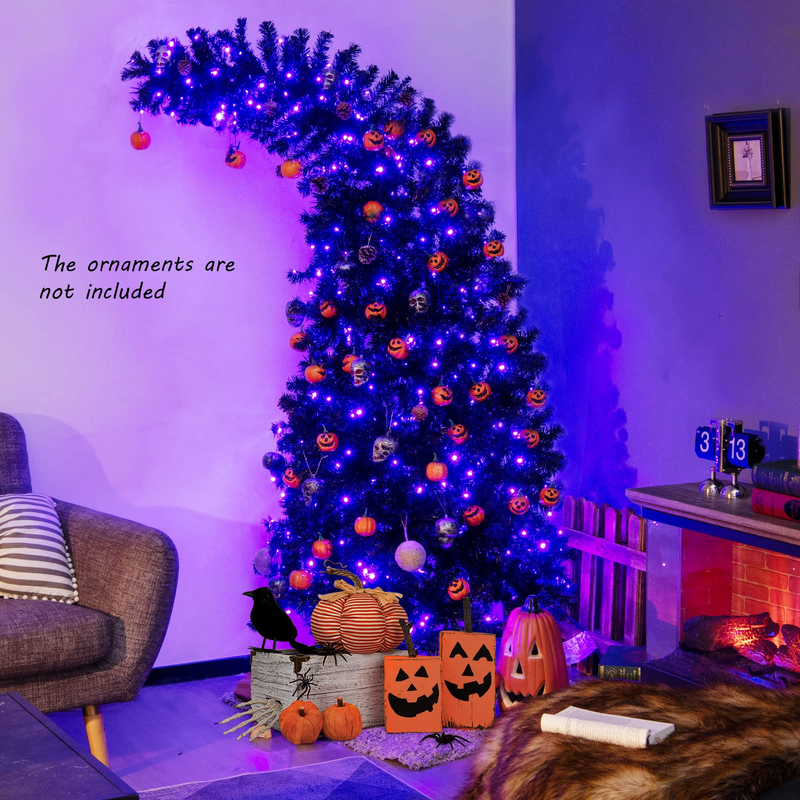 Load image into Gallery viewer, Goplus 7ft Pre-lit Black Halloween Tree, Hinged Artificial Christmas Tree with 1050 Tips, 400 Purple & Orange Lights - GoplusUS
