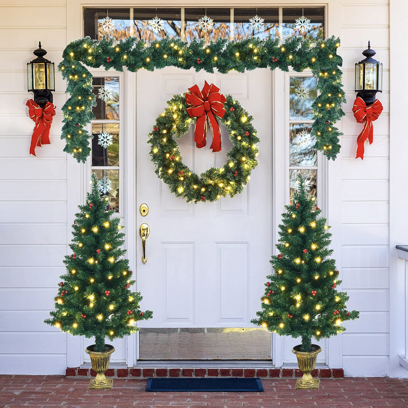 Load image into Gallery viewer, Goplus Pre-lit Holiday Christmas 4-Piece Set, Christmas Garland - GoplusUS