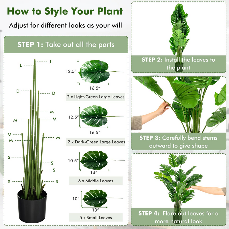 Load image into Gallery viewer, Goplus Artificial Monstera Deliciosa Plant, 5ft Tall Fake Tropical Palm Tree w/15 Pcs Different Turtle Leaves - GoplusUS