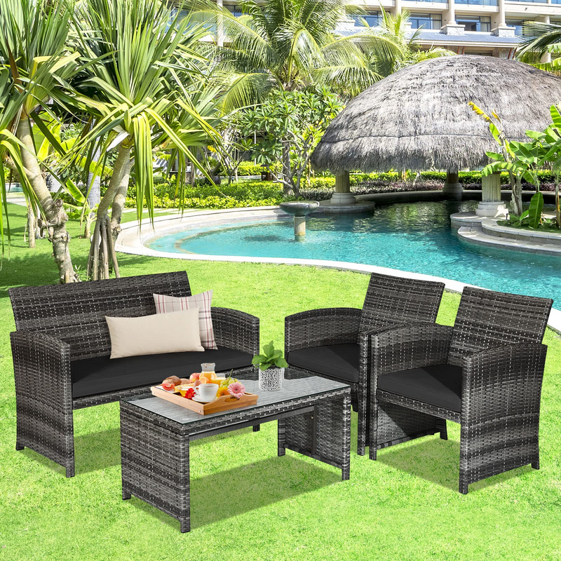 Load image into Gallery viewer, Goplus 4-Piece Rattan Patio Furniture Set, Wicker Rattan Furniture Set