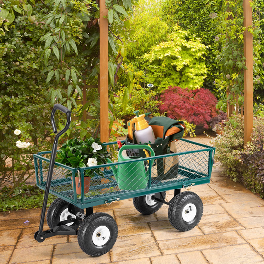 Goplus Steel Garden Cart, Outdoor Utility Wagon with Removable Sides, Heavy Duty 440LBS Capacity - GoplusUS