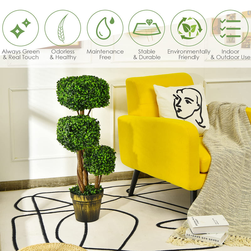 Load image into Gallery viewer, 36' Artificial Triple Square Shaped Boxwood Topiary Tree W/ Cement-Filled Plastic Pot - GoplusUS