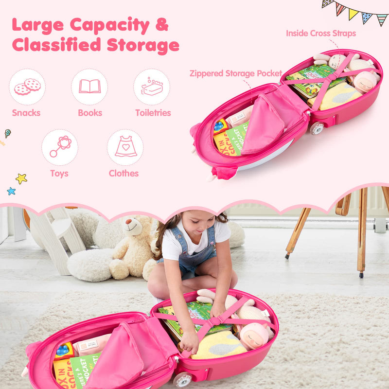 Load image into Gallery viewer, Goplus Kids Luggage, 16闂傚倸鍊搁崐鎼佸磹閻戣姤鍤勯柛顐f礀绾惧鏌曟繛鐐珔缁炬儳娼¢弻锛勪沪鐠囨彃濮堕梺杞扮閸婂綊濡甸崟顔剧杸闁规崘娉涢。娲⒑缂佹ɑ灏伴柛銊ユ健瀵顓奸崱妯侯潯闂佺粯顨呴悧婊兾熼崒娑氱瘈?Carry on Cuitcase with LED Wheels, Waterproof Hard Shell, Lightweight Rolling Luggage for Travel - GoplusUS