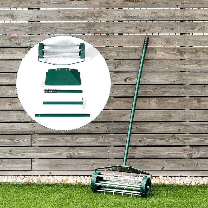 Load image into Gallery viewer, Lawn Aerator 18-inch Garden Yard Rotary Push Tine Heavy Duty Spike Soil Aeration, 40.5-in Handle (Green w/Fender) - GoplusUS