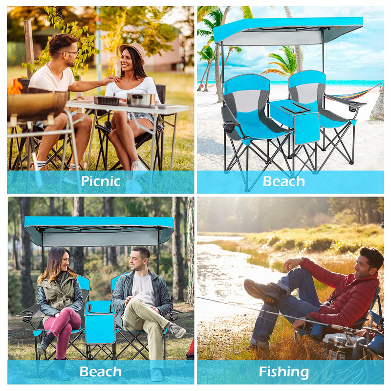 Load image into Gallery viewer, Goplus Double Camping Seat w/Shade Canopy - GoplusUS