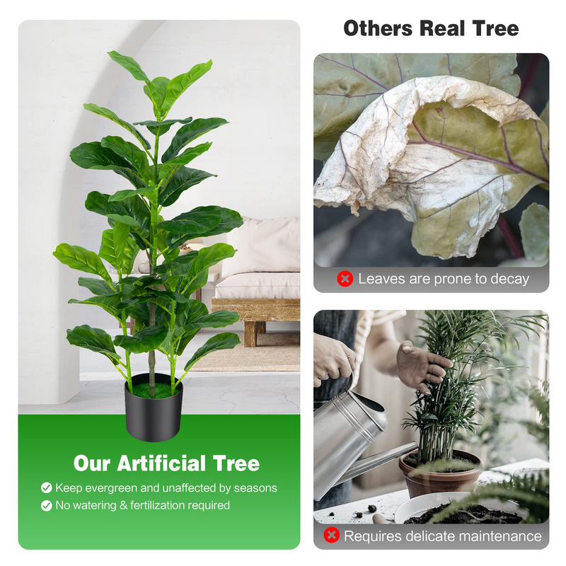 Load image into Gallery viewer, Goplus Fake Fiddle Leaf Fig Tree, 2-Pack 3.3 FT Tall Artificial Tree Greenery Plants in Pots W/40 Leaves - GoplusUS