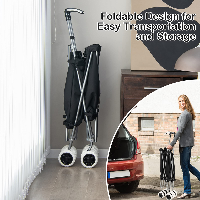 Load image into Gallery viewer, Goplus Folding Shopping Cart with Wheels, Grocery Cart with Removable Oxford Cloth Liner - GoplusUS