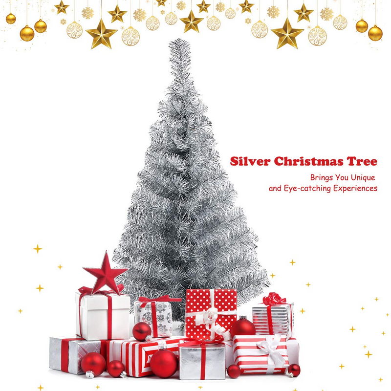 Load image into Gallery viewer, Goplus 3ft Silver Pencil Christmas Tree, Artificial Slim Tree - GoplusUS