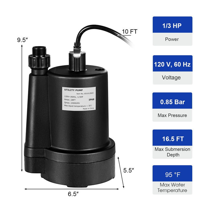 Load image into Gallery viewer, Goplus Submersible Water Pump, 1/3HP 2400GPH Sump Pump w/ 10 FT Cord & Inlet Screen - GoplusUS