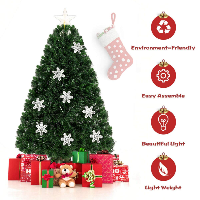 Load image into Gallery viewer, Artificial Pre-Lit Christmas Tree Fiber Optic Tree with Metal Stand, Xmas Tree for Holiday Decor - GoplusUS