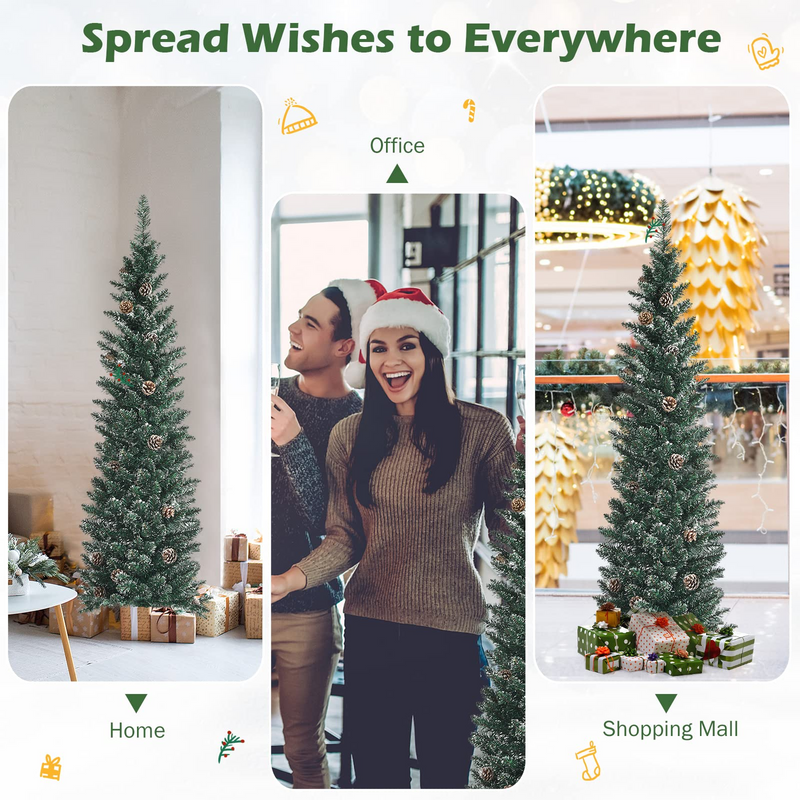 Load image into Gallery viewer, Goplus Artificial Pencil Christmas Tree, Snow Flocked Slim Xmas Tree - GoplusUS