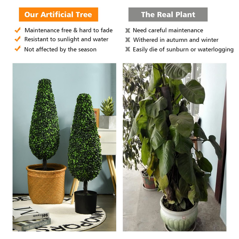 Load image into Gallery viewer, Goplus 3ft Artificial Boxwood Tower Topiary Trees, 2 Pack Faux Decorative Plants in Cement-Filled Plastic Pot - GoplusUS